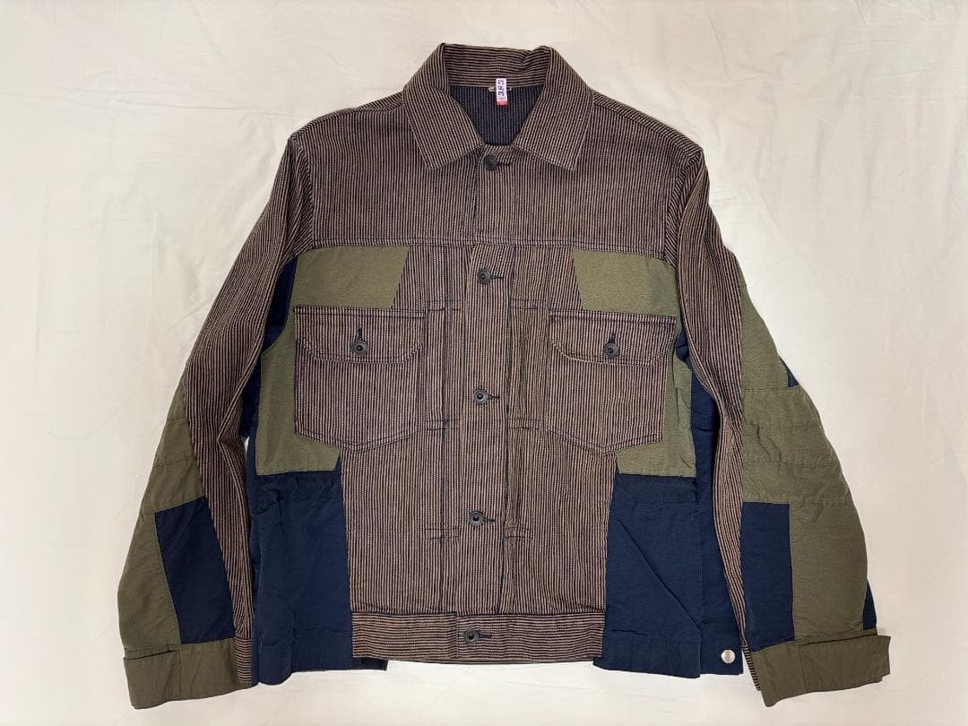 sacai Patchwork Button Jacket Hickory Stripe Used… - image 1