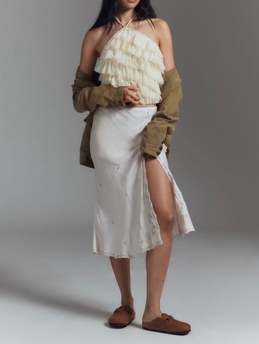 Top con volant Anthropologie Halter taglia L avorio - Foto 3 di 5