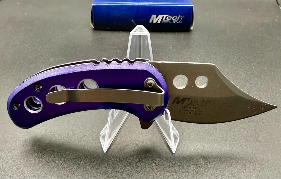 🟣 Cuchillo Plegable MTech USA Púrpura - Hoja Inoxidable con Diseño de Doble Agujero - Nuevo en Caja Foto 3 de 3