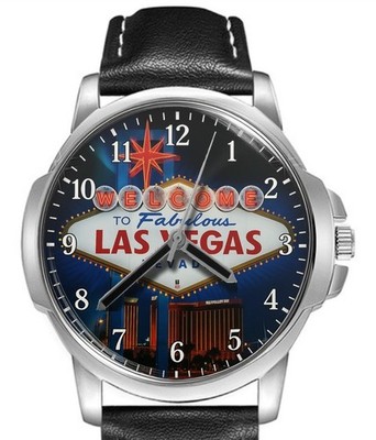 Las Vegas Nevada Charm Lederarmband Big Ziffernblatt Armbanduhr