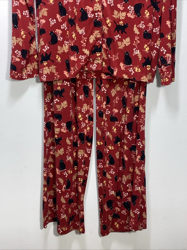 Conjunto de pijama para mujer con estampado de gato negro talla pequeña cómodo Halloween amante de gatos gatito maullido Foto 3 de 4