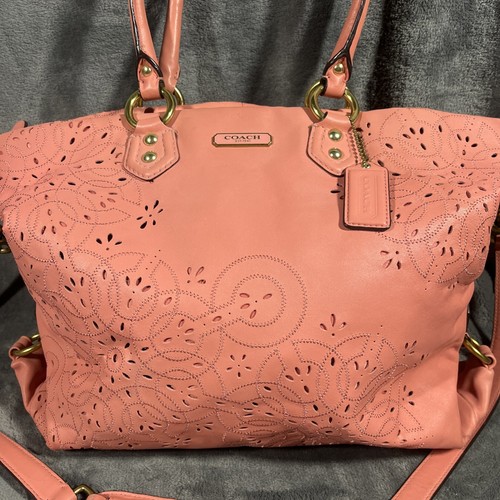 Coach Ashley LEATHER Tossed Laser Cut Satchel SHOULDER BAG PINK Corral F22487 - Picture 2 of 15