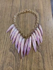 Vtg Lucite Ring Chain w/Lavender Chunky  Dangle Mother Of Pearl Necklace  13"