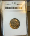 RARE 1916 D Buffalo Nickel ANACS MS62 Nicely Toned in Old Soapbox Holder