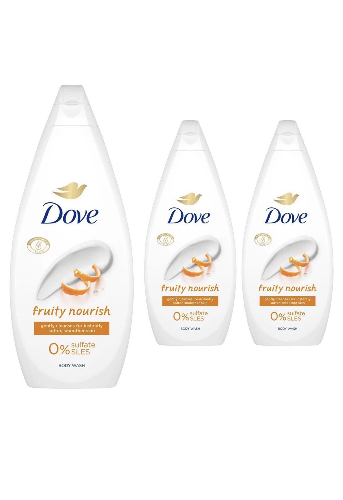 3 x 720ml Dove Fruity Nourish Body Wash 0% Sulfate SLES for Soft & Smooth Skin