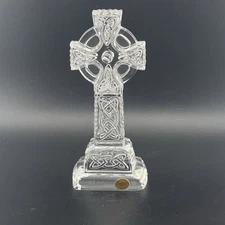 Tipperary Crystal Celtic Cross Paperweight Ireland Etched w/ Sticker 6 in