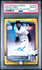 2025 BOWMAN CHROME PROSPECT AUTO YELLOW REFRACTOR MAYKEL CORET 38/75 PSA 10