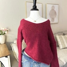 Free People Red Fuzzy Off-Shoulder Knit Top