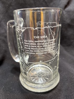 Vintage The Nina Ship Etched Glass Christopher Columbus Collection