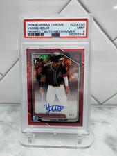 YASSEL SOLER 2024 BOWMAN CHROME 1ST PROSPECT AUTO RED SHIMMER /5 PSA 9