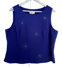 Women Kasper Blue 16 Shell Top Suit Separates Embroidered Beads.