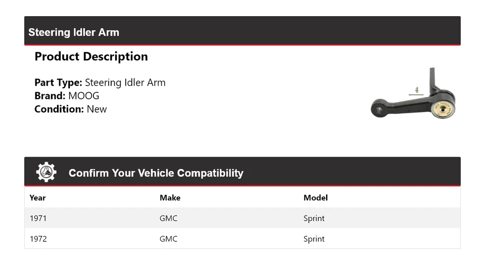 Braço de direção MOOG para 1971-1972 GMC Sprint - Imagem 2 de 4