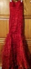 EUC Cinderella Divine Formal Red Mermaid Ruffled Dress Gown Bridesmaid Prom Sz 6