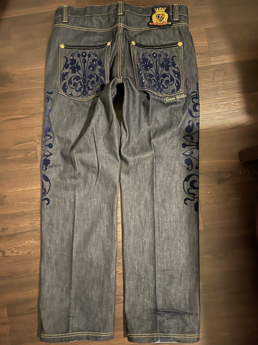 Authentic Crown Holder Men's Jeans Blue 36 Embroidered | eBay