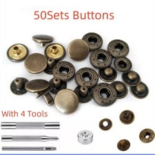 50Set Leather Snap Fasteners Kit 10/12/15mm Metal Snap Button With 4 Tool Bronze