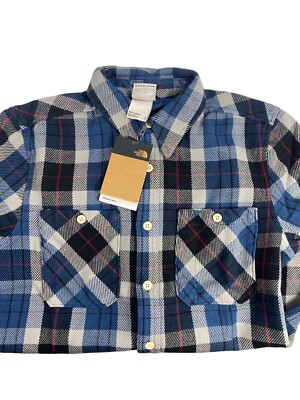 Mens Shirt Top The North Face Twill Shirt Blue Woven Thick Organic Cotton SZ MED
