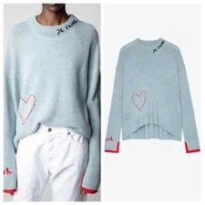 Women Zadig & Voltaire Love Embroidery 100% Cashmere Wool Knitted Sweater S M L