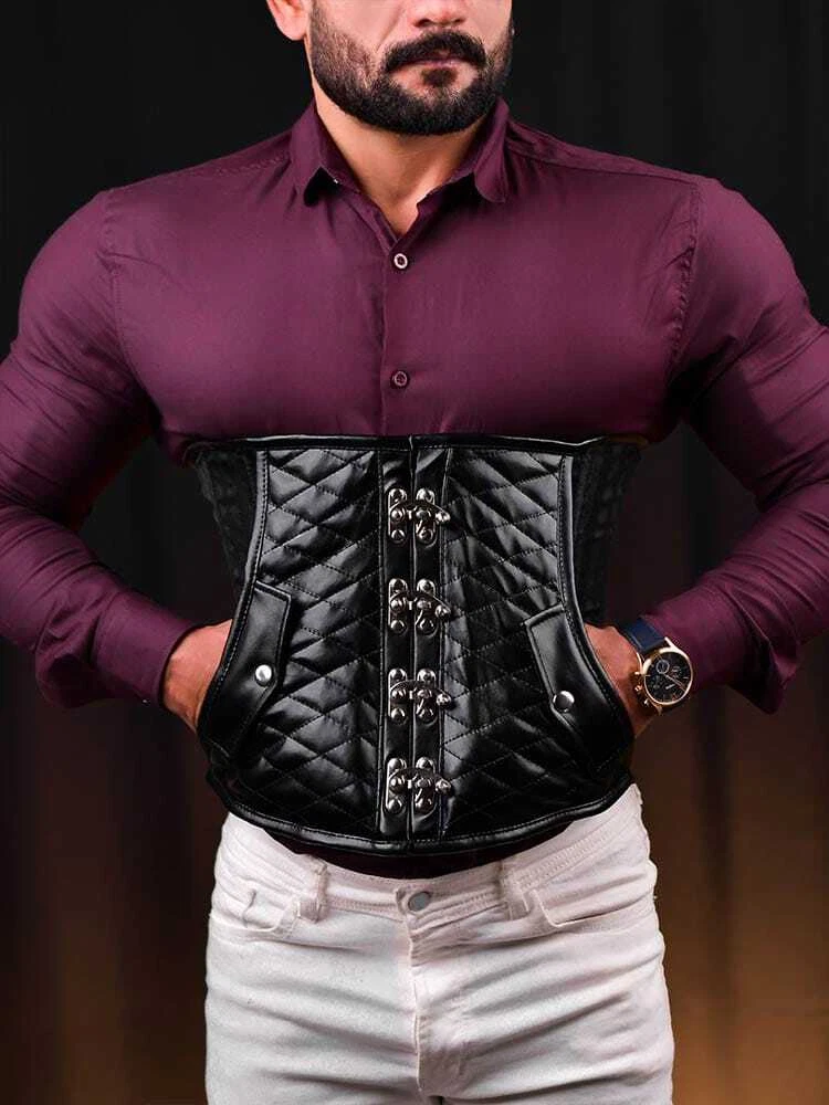 Black Leather Men's Corset Vest