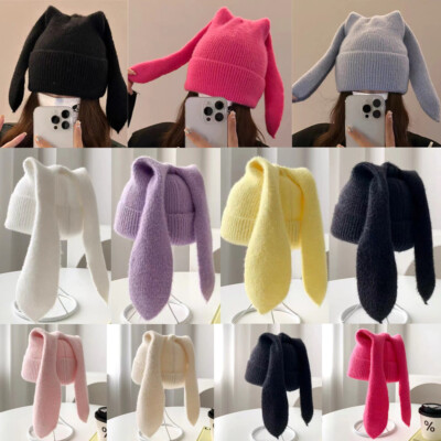 Long Ears Funny Hat Knit Beanie Hats Cute Bunny Winter Cap Warm Rabbit Skull Cap