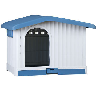 Large Plastic Dog House Waterproof Puppy Shelter w/Liftable Roof