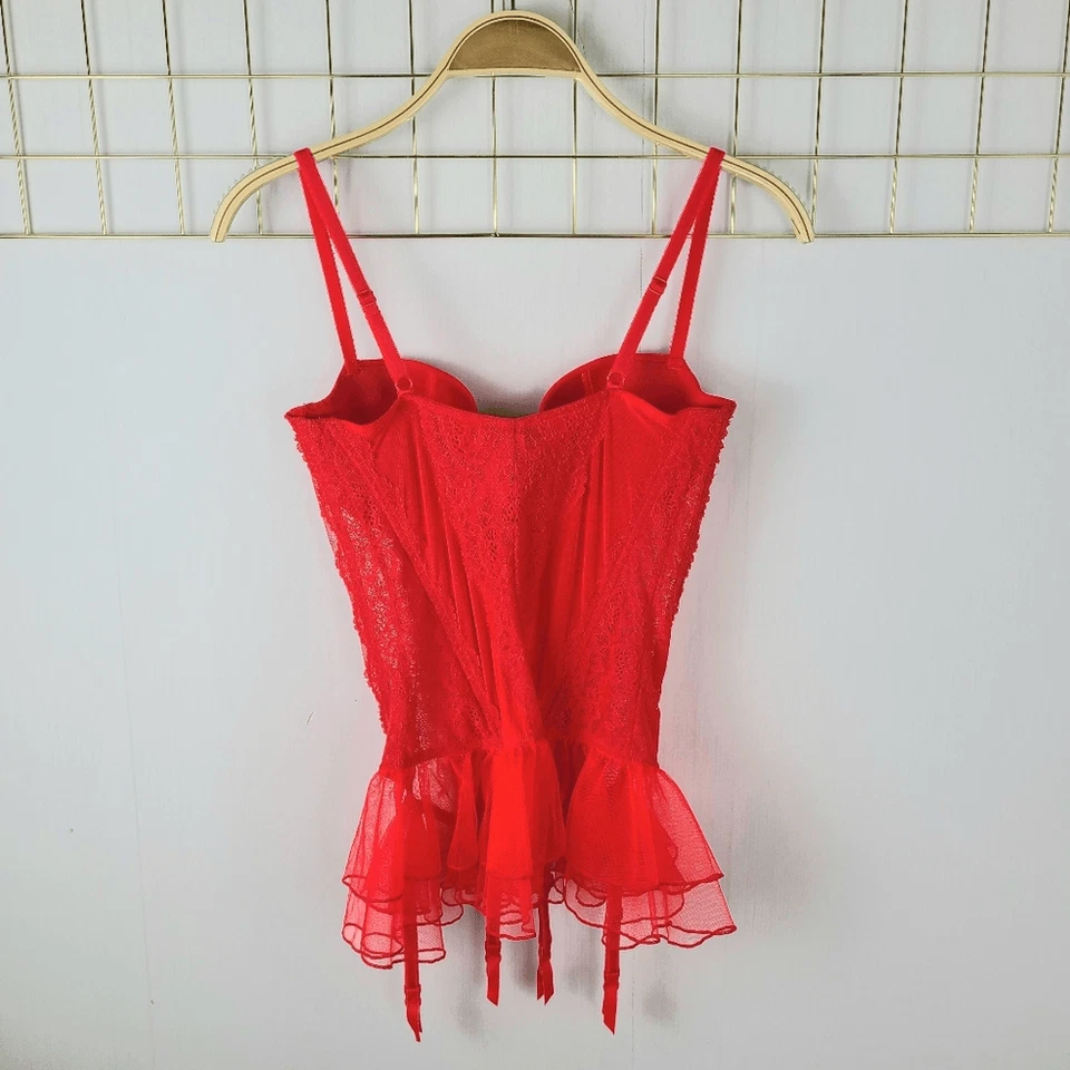 Victoria's Secret Mujer Corsé 36D Amapola Rojo Bustier Top con Volantes Nuevo-Leer Foto 3 de 4