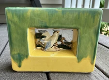 McCoy USA Rectangle Arcature Green/Yellow Double Sided Bird/Dove Vase