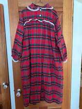 The Vermont Country Store Flannel Nightgown Womens S Red Plaid Print Lace