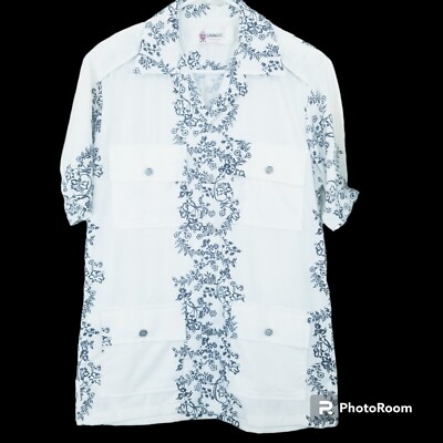 CAVANAGH'S VIRGIN ISLANDS Vtg 60s Hawaiian Mens  Shirt M White  USA Tropical