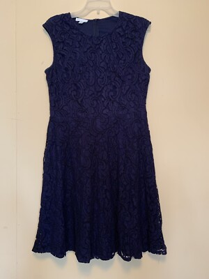 London Times Dress Womens 10 Navy Blue Floral Lace Overlay Knee Length Poly  | eBay