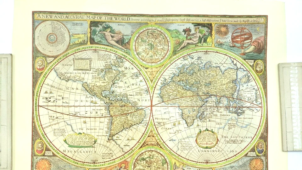 Historic Hammond Map Reproduction Poster New And Accurate MAP OF THE WORLD 1651 - Image 3 of 4