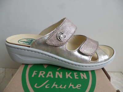 Franken Damen Pantolette Pantoletten Sandalen Hausschuhe Schuhe Leder beige  3060