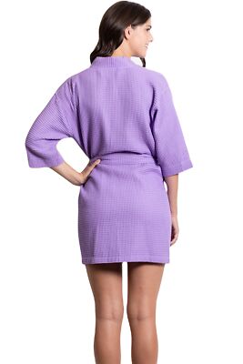 Women's Short Waffle Kimono Lilac Bathrobe (XXL)