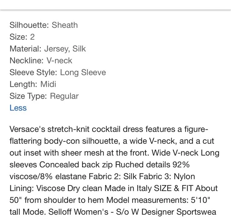 Abito da cocktail lavorato a maglia Versace nuovo taglia 48