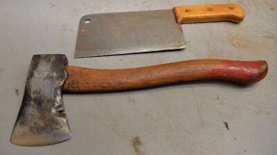 Rare small early camp axe Kelly ''The Worlds Finest'' & hand made cleaver tool lot
