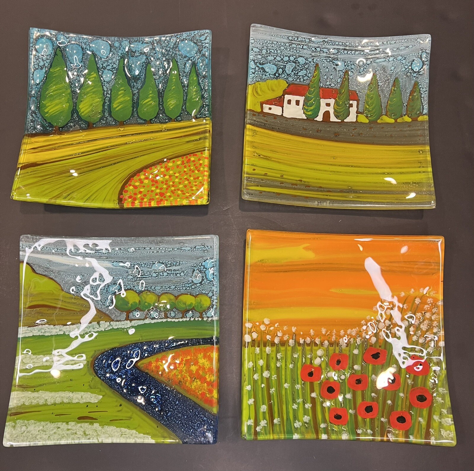Vietri Fused Glass Plates Made In Italy Set Of 4 Square