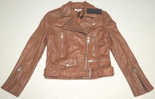 Gianni Bini Leather Moto Jacket Cognac Tan Genuine Leather Belted Zippered $349