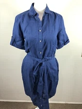 Untuckit Shirt Dress Womens 2 Blue 100% Linen Nancy Button Front Belted Tab