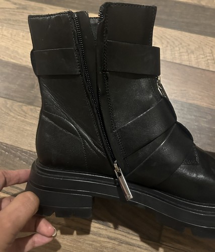 New $149 Zara Low Heel Leather Lug Sole Boots with Buckles Size EU 37 - Picture 11 of 17