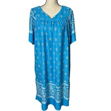 Anthony Richards House Dress 1X Blue Pockets Short Sleeve Casual