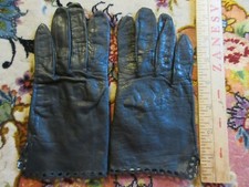 Vintage Black Kid Leather Women's Gloves w/ Scallop Edge sz 7 See Measurements
