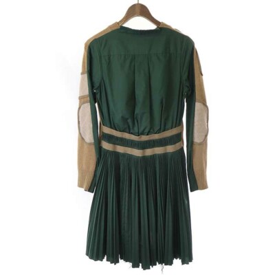 Sacai 16AW Knit Docking One-Piece Dress Size 1 Pleated Skirt Brown x Green  f/s | eBay