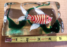 Vintage MURANO Style GLASS BLOCK AQUARIUM Tropical Fish Paperweight