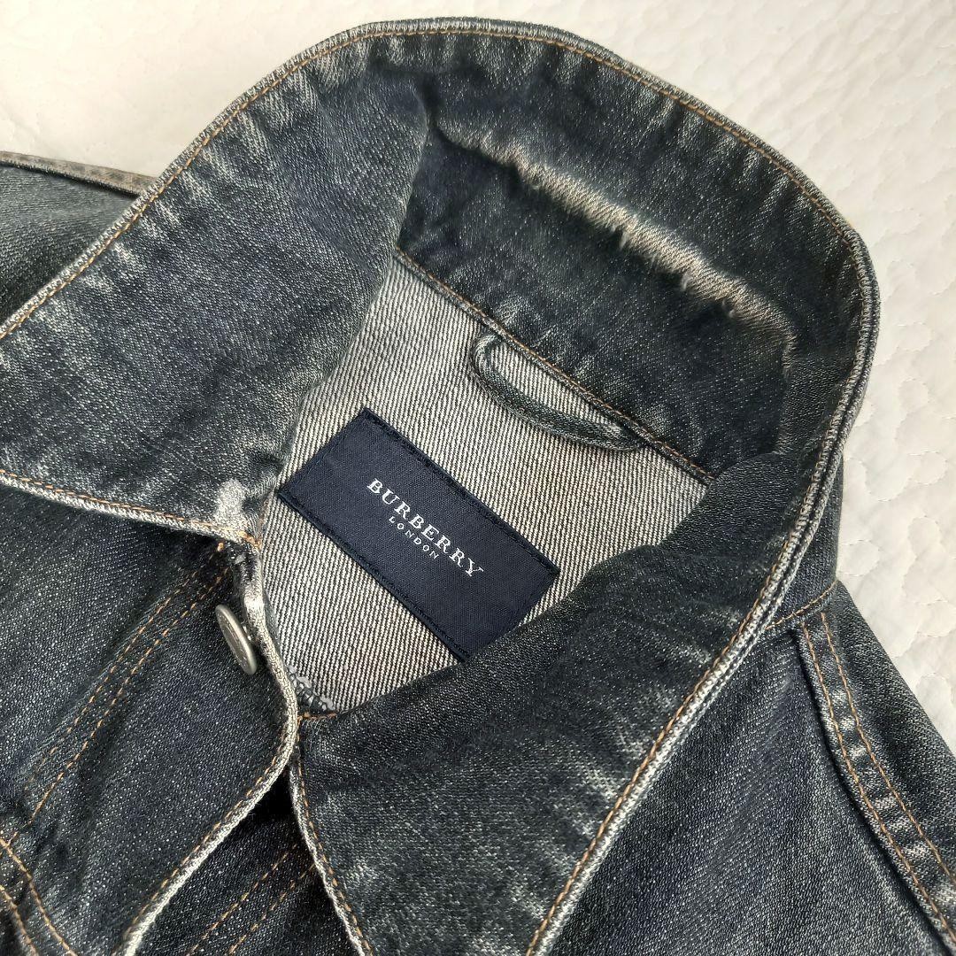 BURBERRY LONDON Denim Jacket Men Vintage Indigo Nova Check Leather