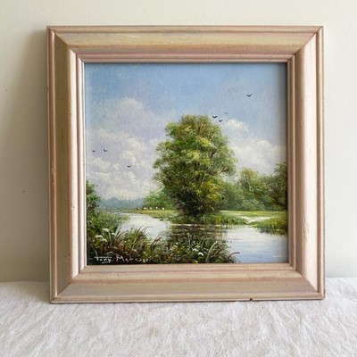 Tony Mercier - Gerahmtes Original Ölgemälde Bäume von Tranquil River signiert