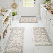 Boho Kitchen Rug Sets of 3, Non Slip Washable Faux Wool Kitchen Mats for Floo...