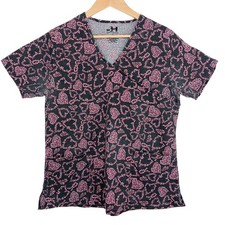 BEVERLY HILLS UNIFORMS Women s Scrub Top Black Pink Heart Print Large
