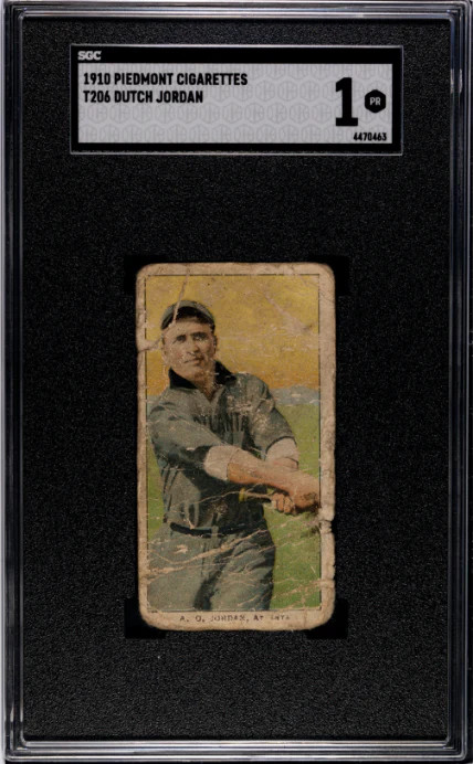1909 T206 DUTCH JORDAN NNO POOR PIEDMONT 350 SGC 1 BASEBALL ATLANTA CRACKERS