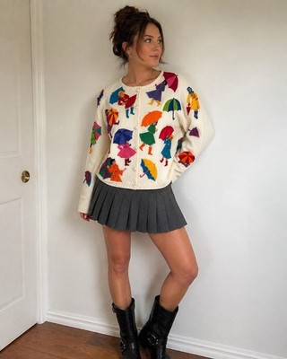 Michael Simon Vintage Y2K 3D Umbrella Applique Cardigan Sweater  Whimsical Good 
