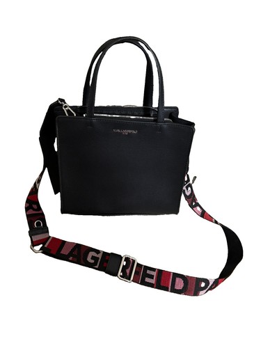 KARL LAGERFELD PARIS Black & Gold MAYBELLE Crossbody Shoulder Bag Tote $198