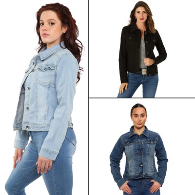 Enzo Damen Jeansjacke Damen Stretch Freizeit Knopfleiste klassisch Jeans Mantel UK